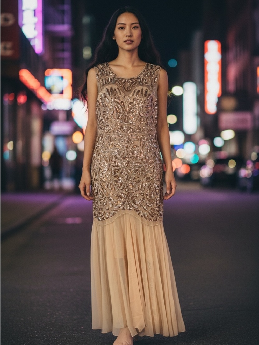 NWT Pretty Guide Women Sequined & beaded Maxi Med Gown gorgeous